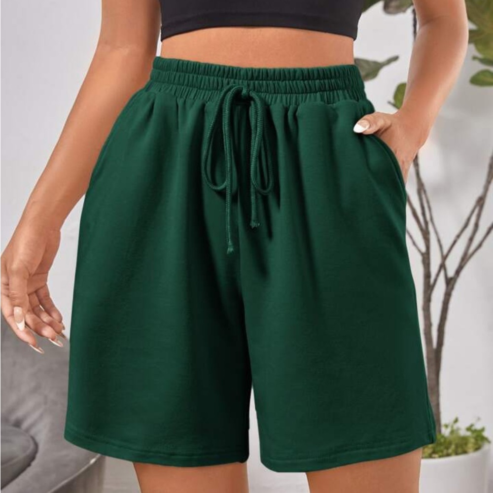 green high waist track shorts